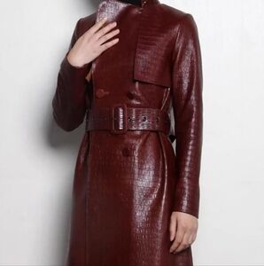 🌹NWT Crocodile Print Vegan Trench Raincoat  lining .Burgundy. XL
